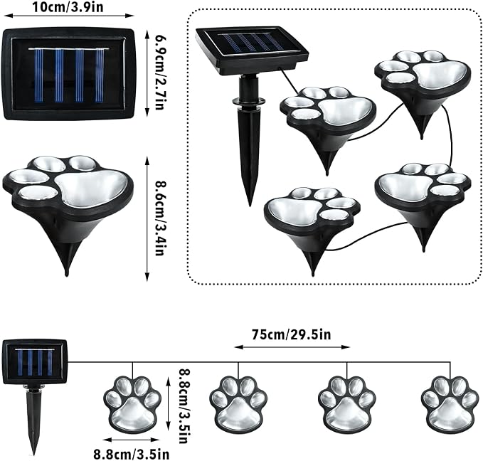 Animal Paw Print Solar Lights Outdoor Garden Decor, 8 Pack Paw Print Lights - Image 2