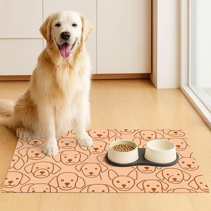 Adorable Cute Dog Faces Pattern Pets Food Mat Spill-Proof Pets Feeding Mats - Image 3
