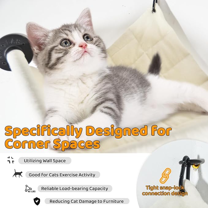 Wall Corner Cat Hammock Wall Mounted, 14.96 x 14.96 inch Wall Mounted Shelves - Image 4