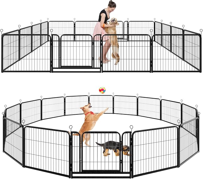 Dog Playpen Outdoor Extra Wide 16 Piece Panels Heavy Duty Dog Fence 24" Height by Committedtobetterpetlife