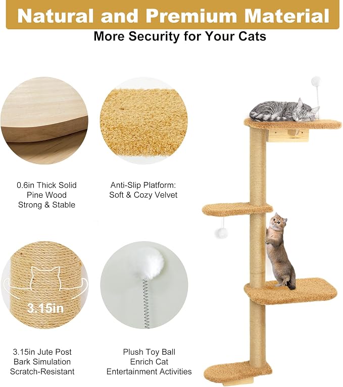 Brown Wall Mounted Cat Wall Climber & Tree - Image 2
