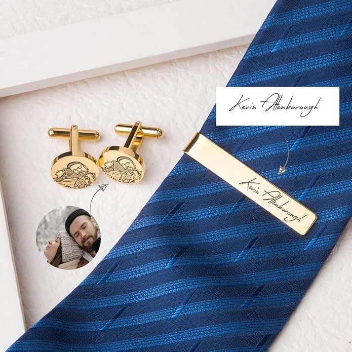 Anavia Pet Portrait & Handwriting Cufflinks Tie Clip Gift Box Set, Personalized - Image 5
