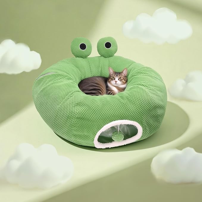 Cat Tunnel Bed for Indoor Cats, Peekaboo Cat Cave Bed, Soft Cat Donut Tunnel - Image 5