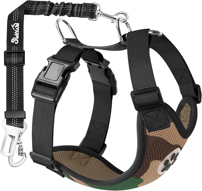 SlowTon Dog Seat Belt Harness for Car, Dog Car Harness Adjustable Mesh by SlowTon