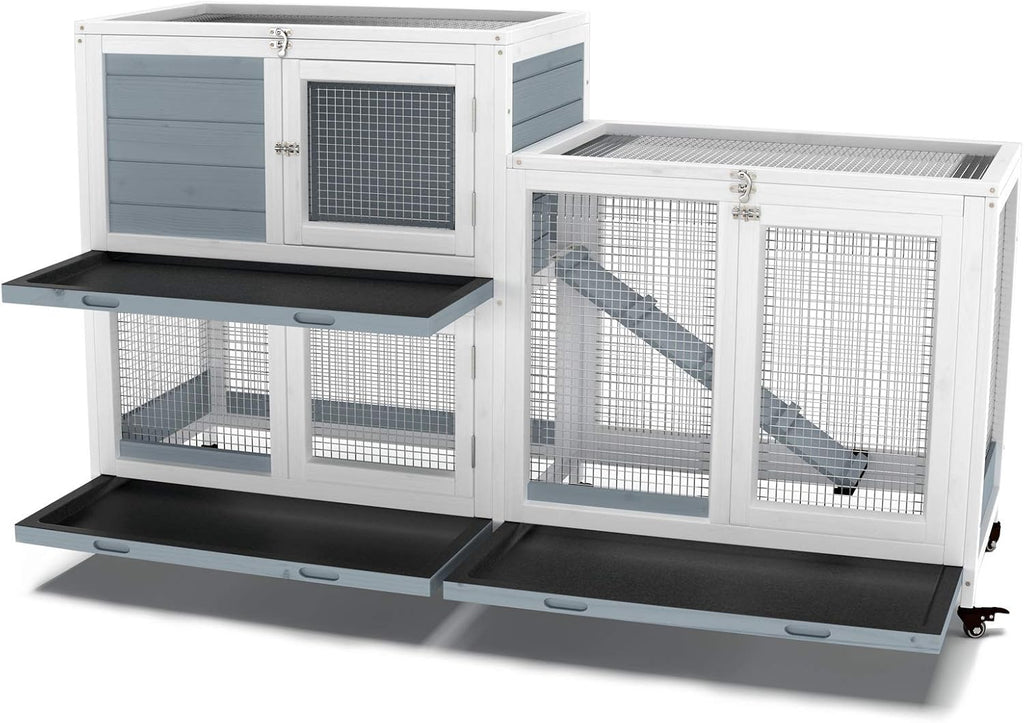 GDLF 58" Rabbit Hutch with Wheels and Cleaning Tray - GlobalHabitat Supply