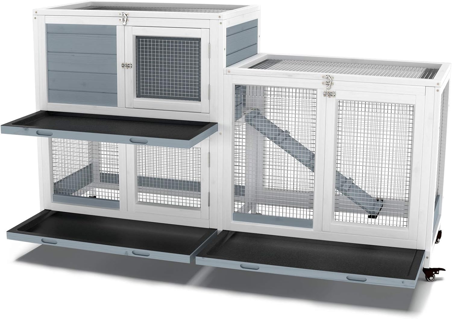 GDLF 58" Rabbit Hutch with Wheels and Cleaning Tray - GlobalHabitat Supply