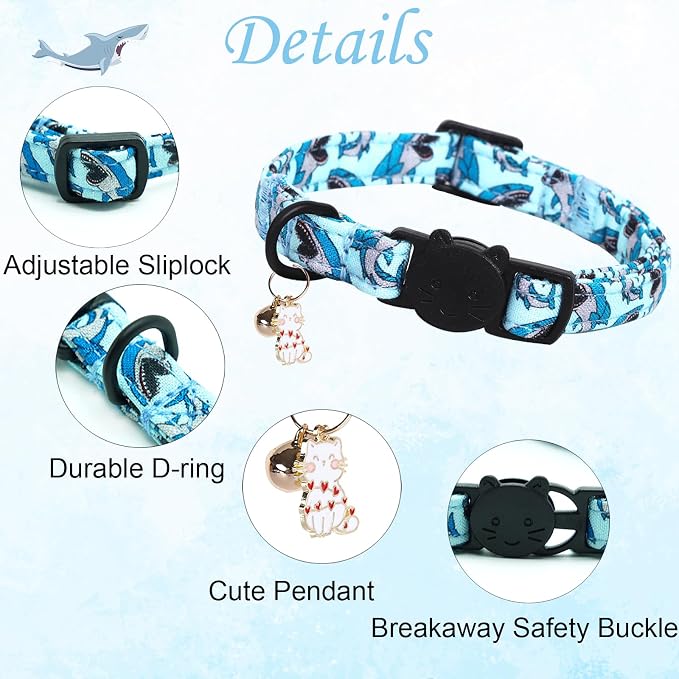 Cat Collar-2 Pack Collars Dinosaur & Shark Cat Collar Breakaway - Image 2