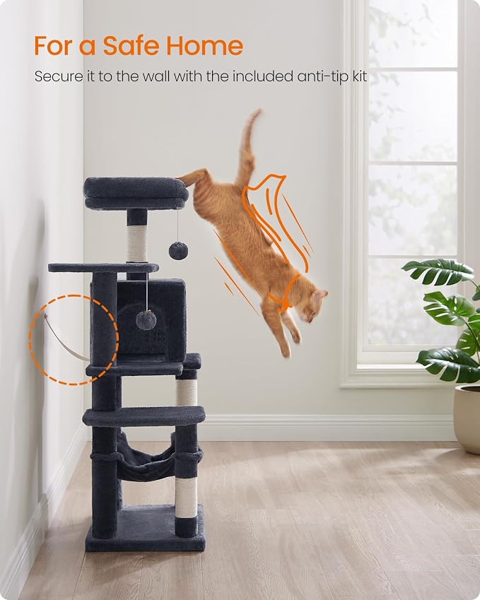 Feandrea Cat Tree, 44.1-Inch Cat Tower, Plush Multi-Level Condo - Image 9