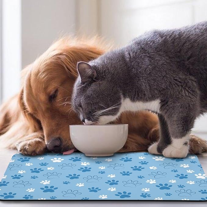 Dog Food Mat, Absorbent Water Bowl Mats Cat Pet Feeding Placemats Blue 17 * 30 - Image 7