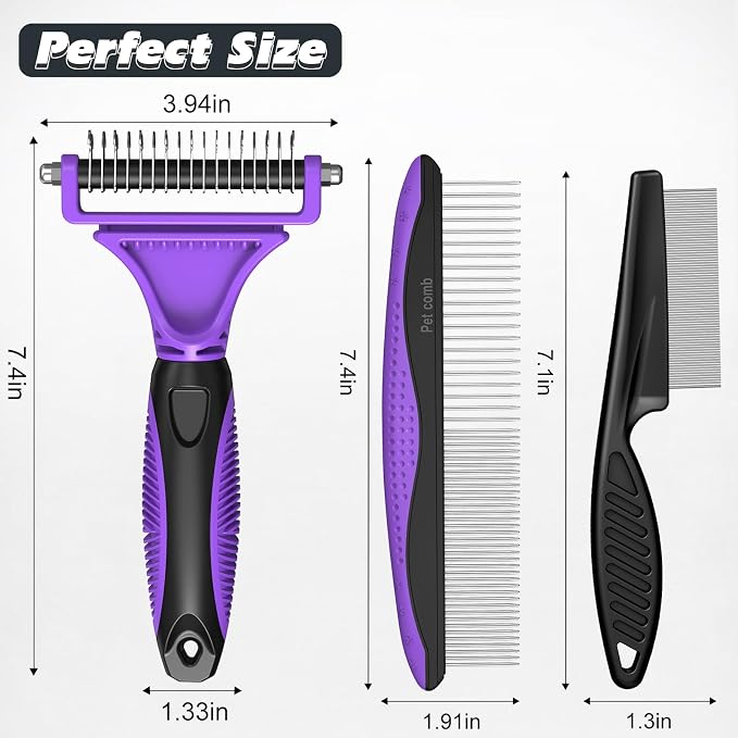 3PCS Pet Grooming Rake & Metal Comb & Flea Comb - Image 7