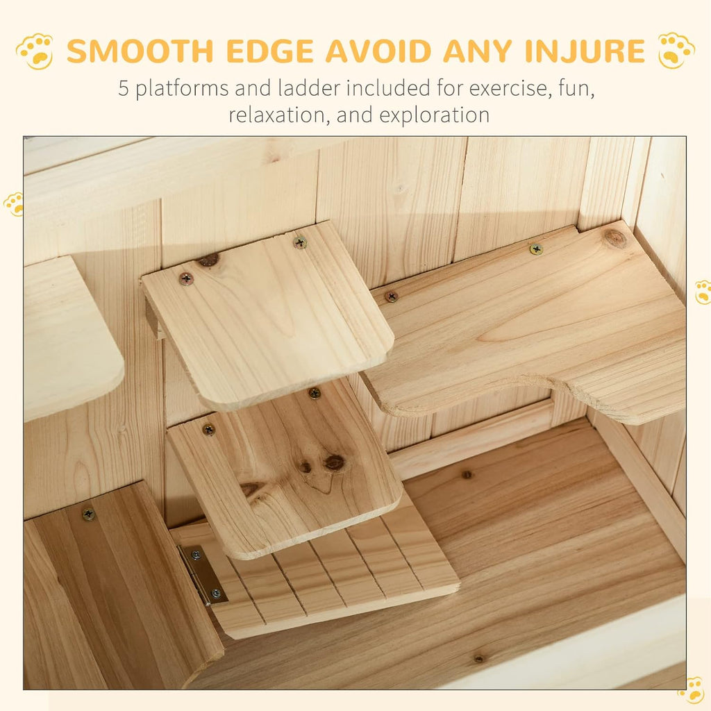 PawHut 3-Tier Wooden Hamster Cage with Storage Shelf - GlobalHabitat Supply