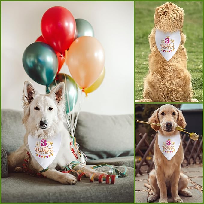 It's My 3rd Birthday Dog Bandana Happy 3rd Birthday Pet Triangle Scarf - Image 5