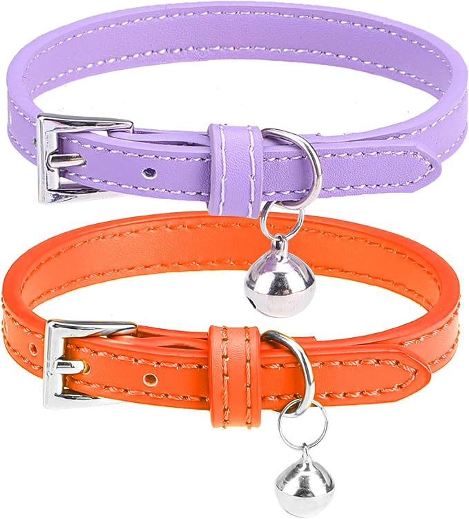 PUPTECK 2 PCS Soft Genuine Leather Cat Kitten Collar by PUPTECK