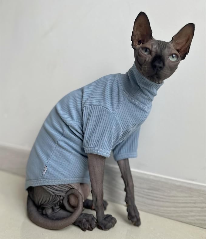 Sphynx Hairless Cats Shirt Cotton Cat Turtleneck Sweater Pullover Kitten - Image 2