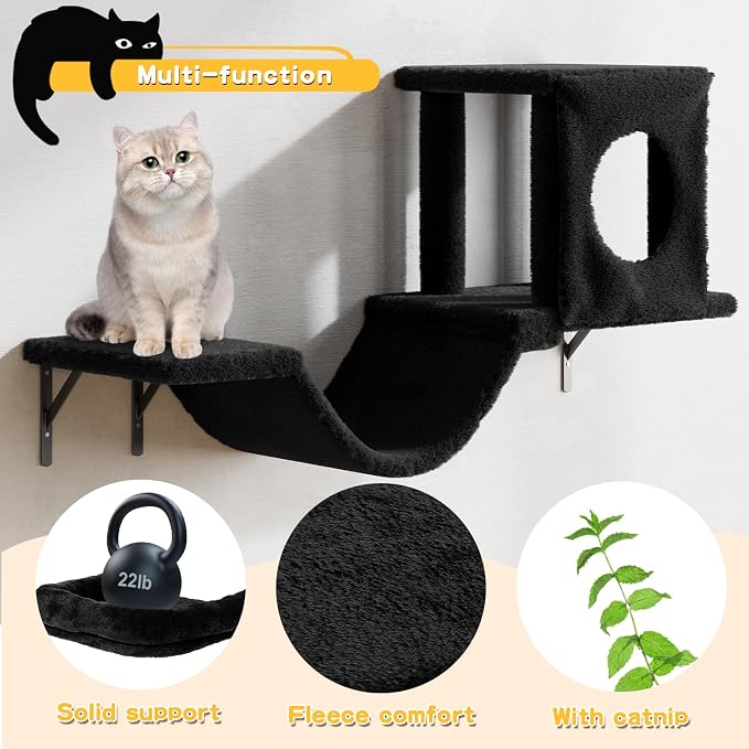 NUNU LAB Wall Mounted Cat Climber Set, Scratcher Board and Hammock, Shelves - Image 3