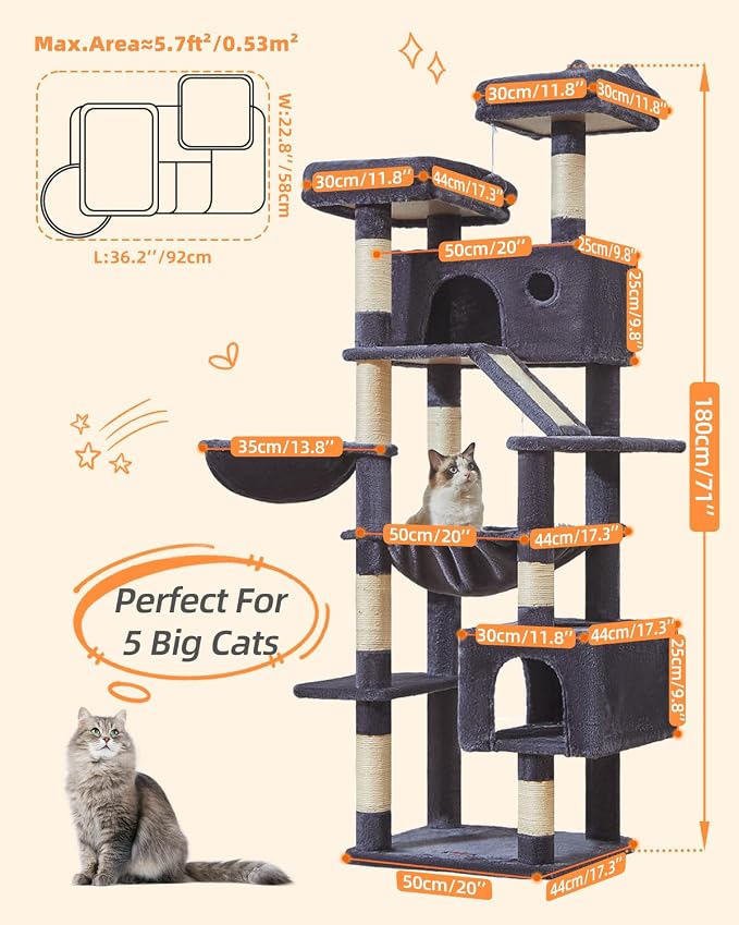 Taoqimiao Cat Tree 71-Inch, Cat Tower - Image 2