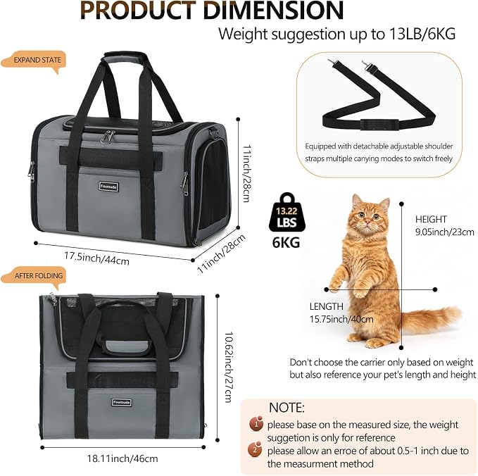 Cat Travel Carrier .Foldable Dog Carrier Bag, Soft Sided cat Carrier up to 20 - Image 2