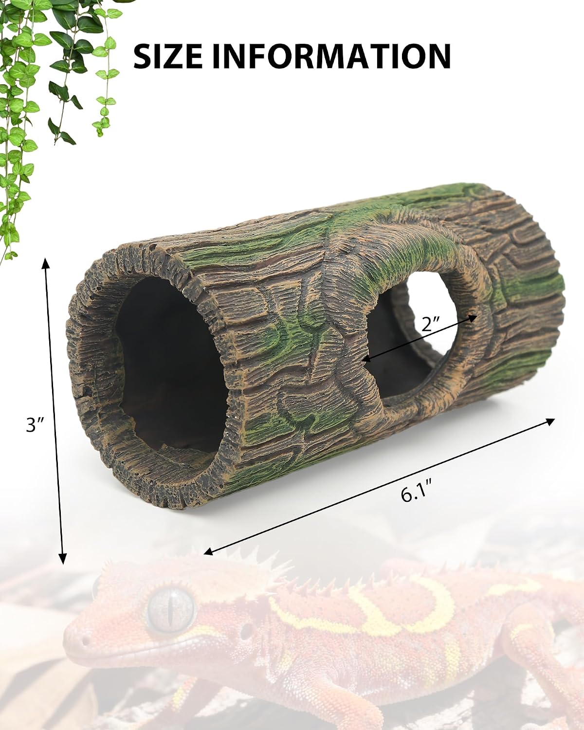 Magnetic Crested Gecko Hideout Resin Hollow Log Cave - GlobalHabitat Supply