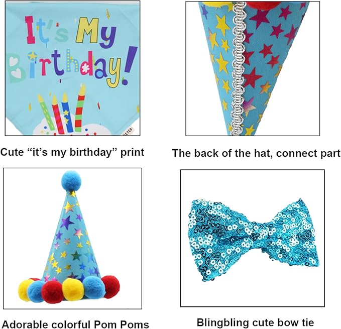 ADOGGYGO Dog Birthday Bandana Scarf and Blue Boy Pet Birthday Party Hat - Image 6