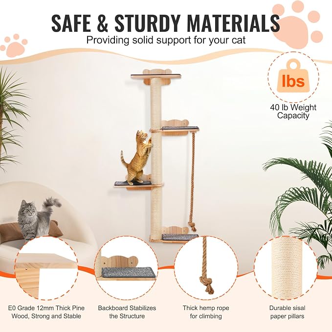 VEVOR 4 Tiers Tall Cat Wall Furniture Set - Image 4