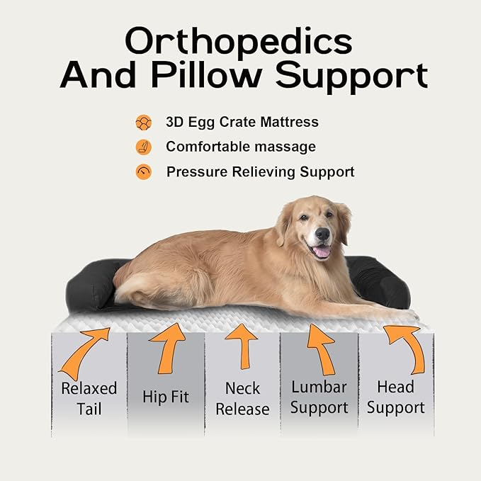 Large Orthopedic Dog Bed with Bolster – Washable Waterproof Cover, Non-Slip - Image 3