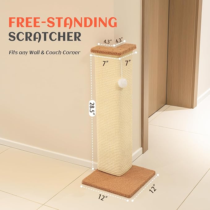 PETKARAY Couch Corner Cat Scratcher, 28.5" Sisal Scratching Post - Image 7
