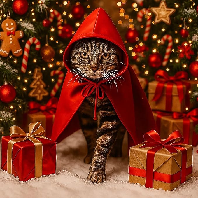 Red Cat Cloak with Hood for Indoor Cats, Funny Superhero Cosplay Halloween - Image 2