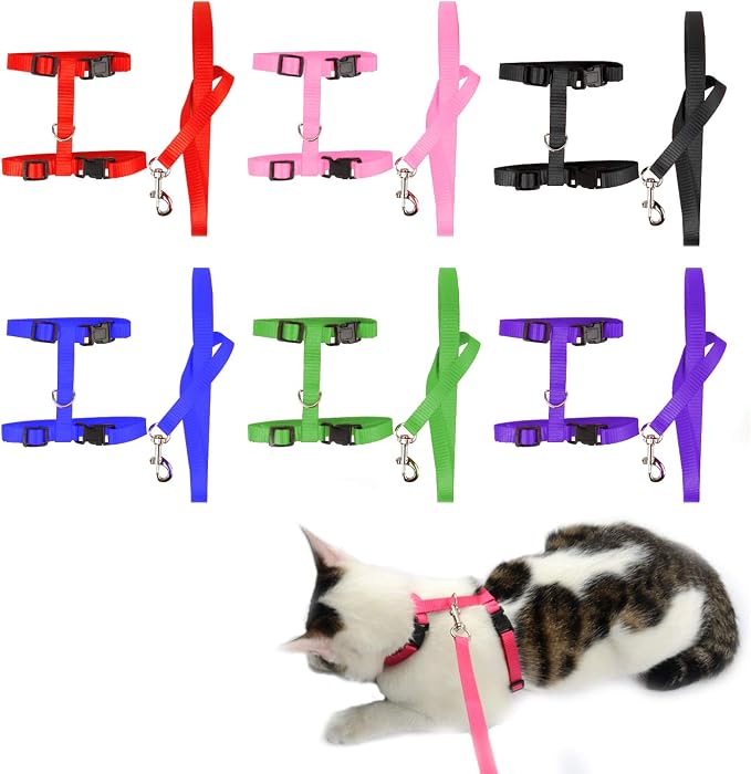 6 Pack Adjustable Cat Leash Harness Leash, Bunny Harness Leash by Rocutus