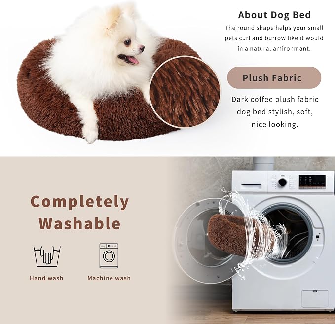 Calming Donut Dogs Beds for Small Dogs Washable, 19inch Fluffy Round Puppy Bed - Image 3
