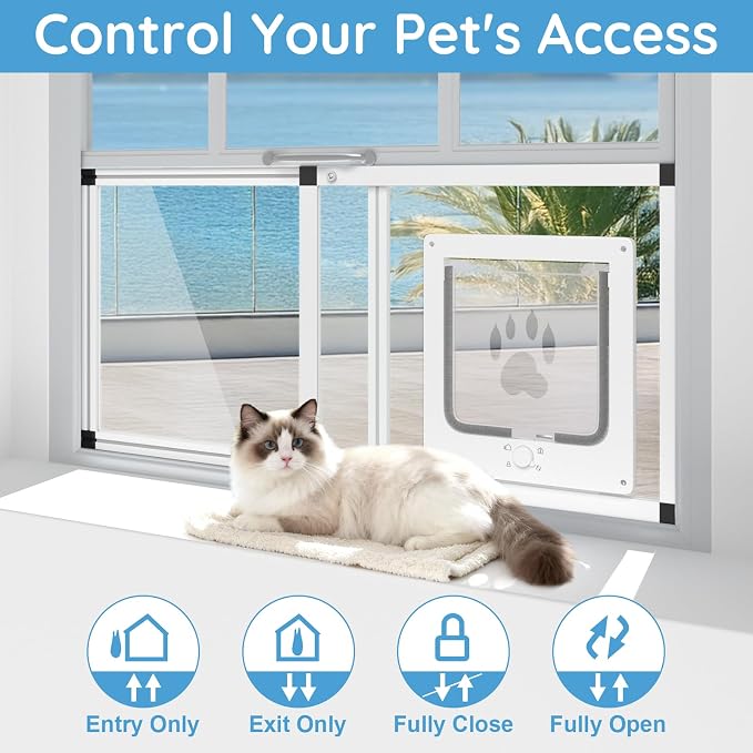 Sliding Cat Door for Window, Fits 37"-45" Width Window, 2-Min Install | - Image 2