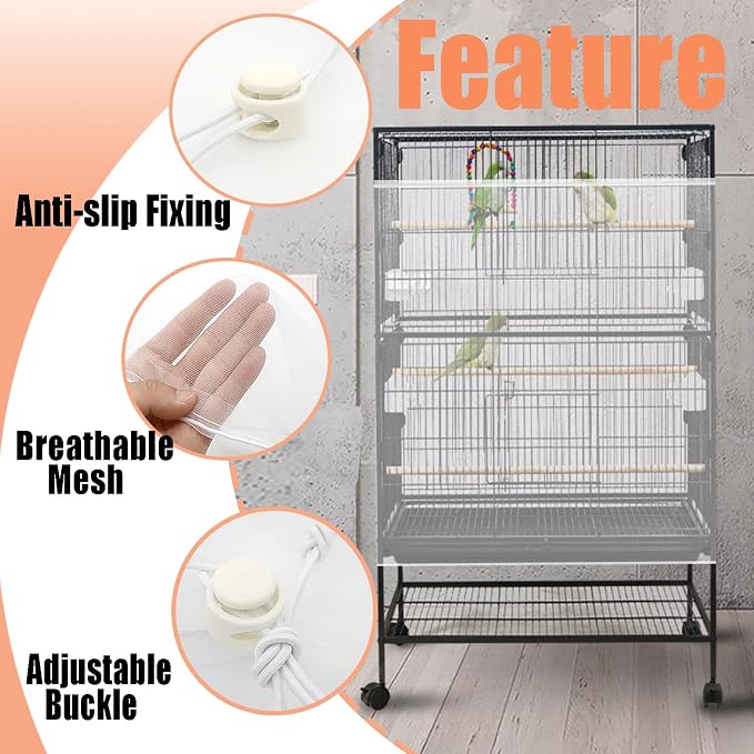 Bird Cage Seed Catcher, Large Birdcage Net Cover, Bird Cage Accessories - Image 4