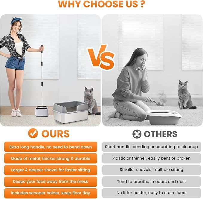 Cat Litter Scoop with Holder 43" Metal Litter Scooper with Stainless Steel Long - Image 2