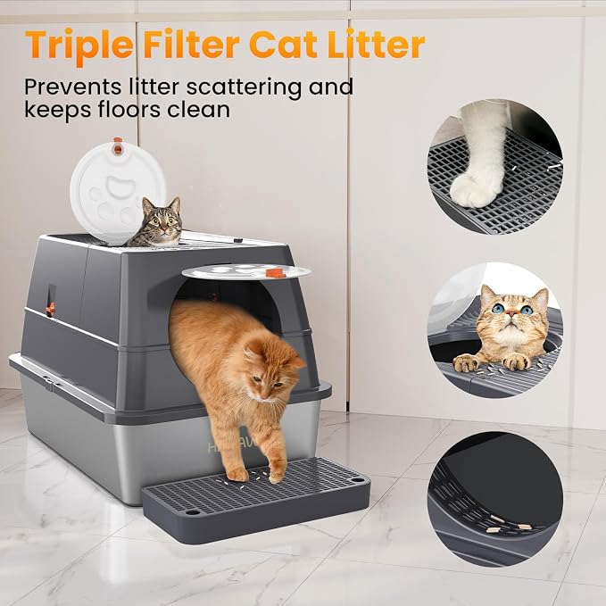 135° Flip-Top Stainless Steel Litter Box - Image 6