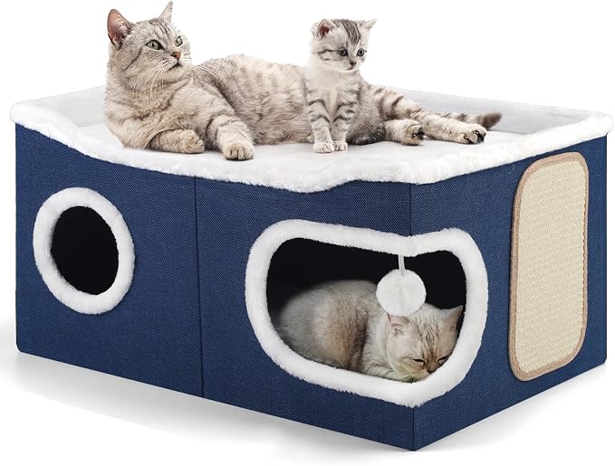 Shikha Cat Beds for Indoor Cats, Extra Wide Cat Cube House for Multi Cats by Shikha