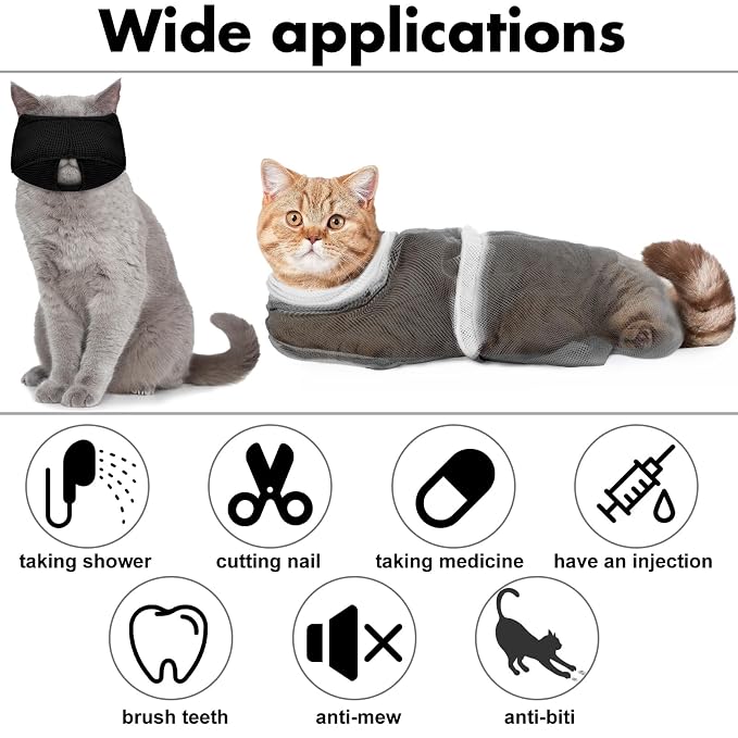 10 Pcs Cat Bathing Bag Set Pet Mesh Shower Bag Anti Bite and Scratch Pet - Image 5