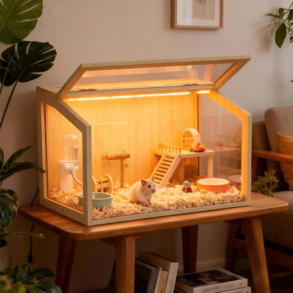 24 Inch Wooden Hamster Cage with Warm Light - GlobalHabitat Supply