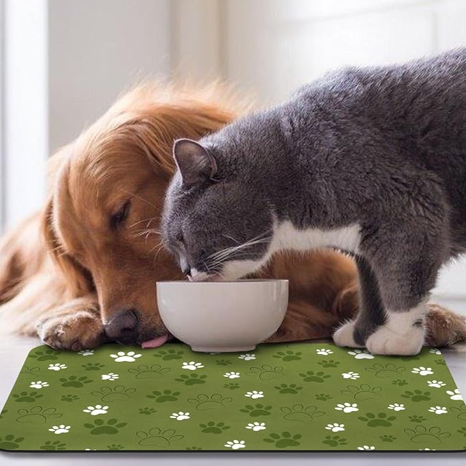 Dog Food Mat, Absorbent Water Bowl Mats Cat Pet Feeding Placemats Dark Green 16 - Image 7