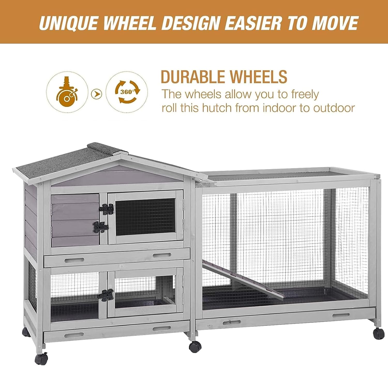 Rabbit Hutch with Waterproof Roof and Pull-Out Tray, 61.2" - GlobalHabitat Supply