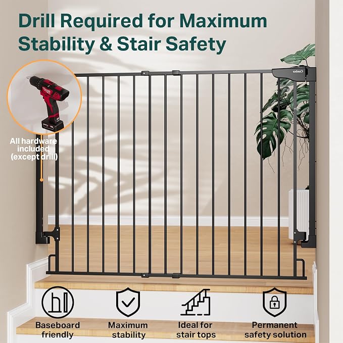 Cumbor 34" Extra Tall No Bottom Bar Baby Gate - Image 4