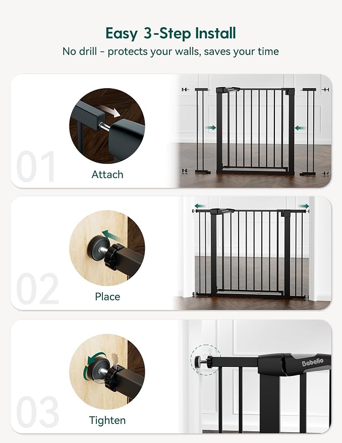 BABELIO 36" Tall Baby Gate, 26-40" Wide Auto Close Pet Gate, PressGuard C5 - Image 5