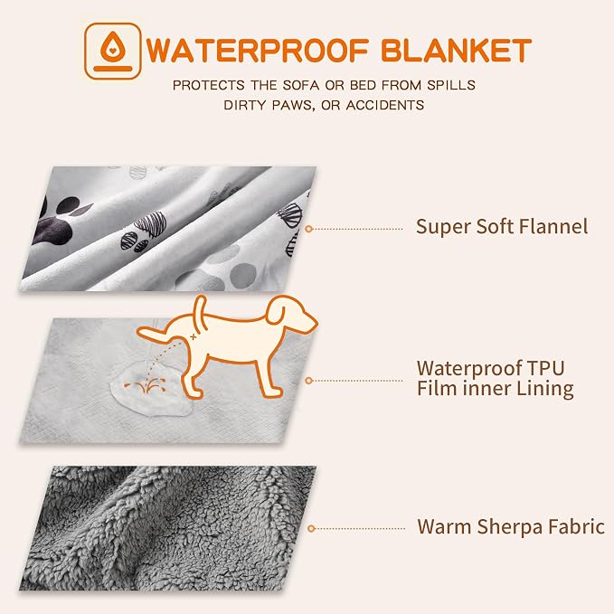 Waterproof Dog Blankets, Soft Fluffy Sofa Car Bed Protector, Reversible Sherpa - Image 3