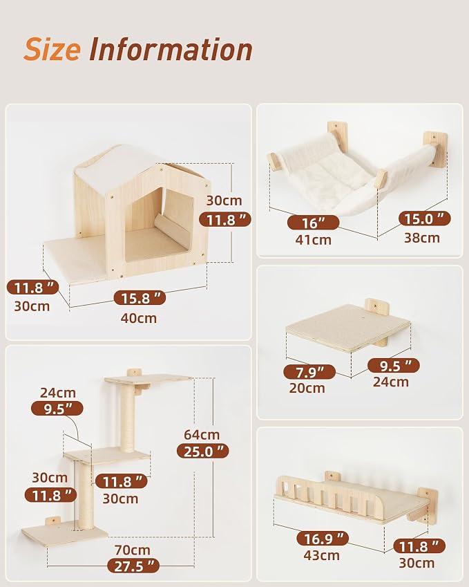 Cat Wall Shelves for Large Cats, 5-in-1 Cat Wall Furniture - Image 6