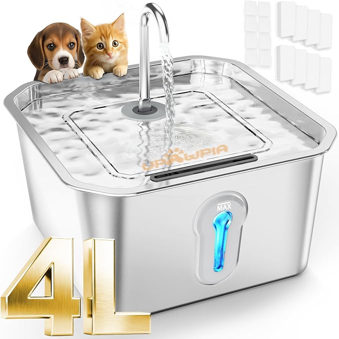 4L/135oz Large Cat Water Fountain Stainless Steel by UPAWPIA