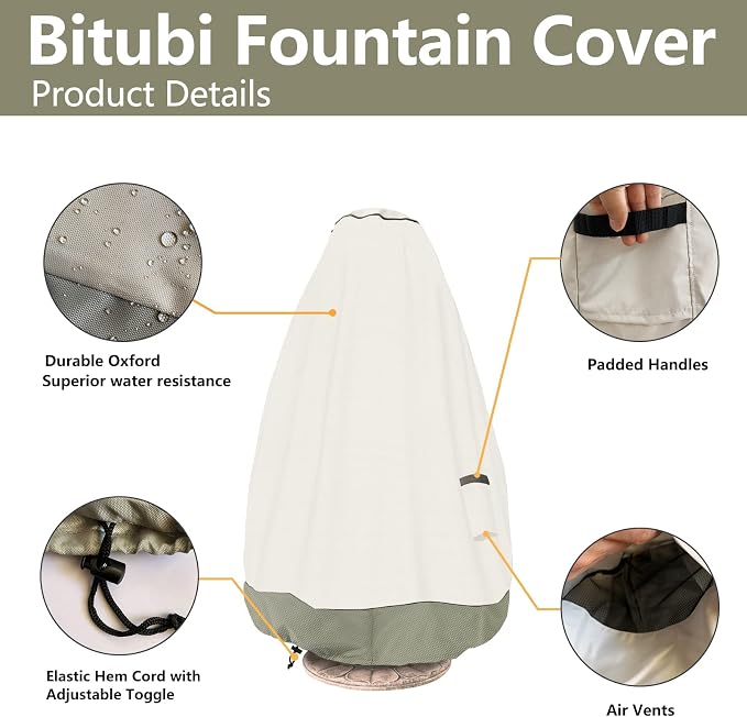 Bitubi Fountain Cover（48"x68"） 600D Oxford Cloth Garden Fountain Statue - Image 4