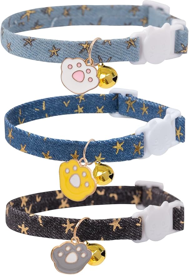 Cat Collar Breakaway with Bells, 3 Pack Safety Adjustable Pet Collars by Bencacawinstyle