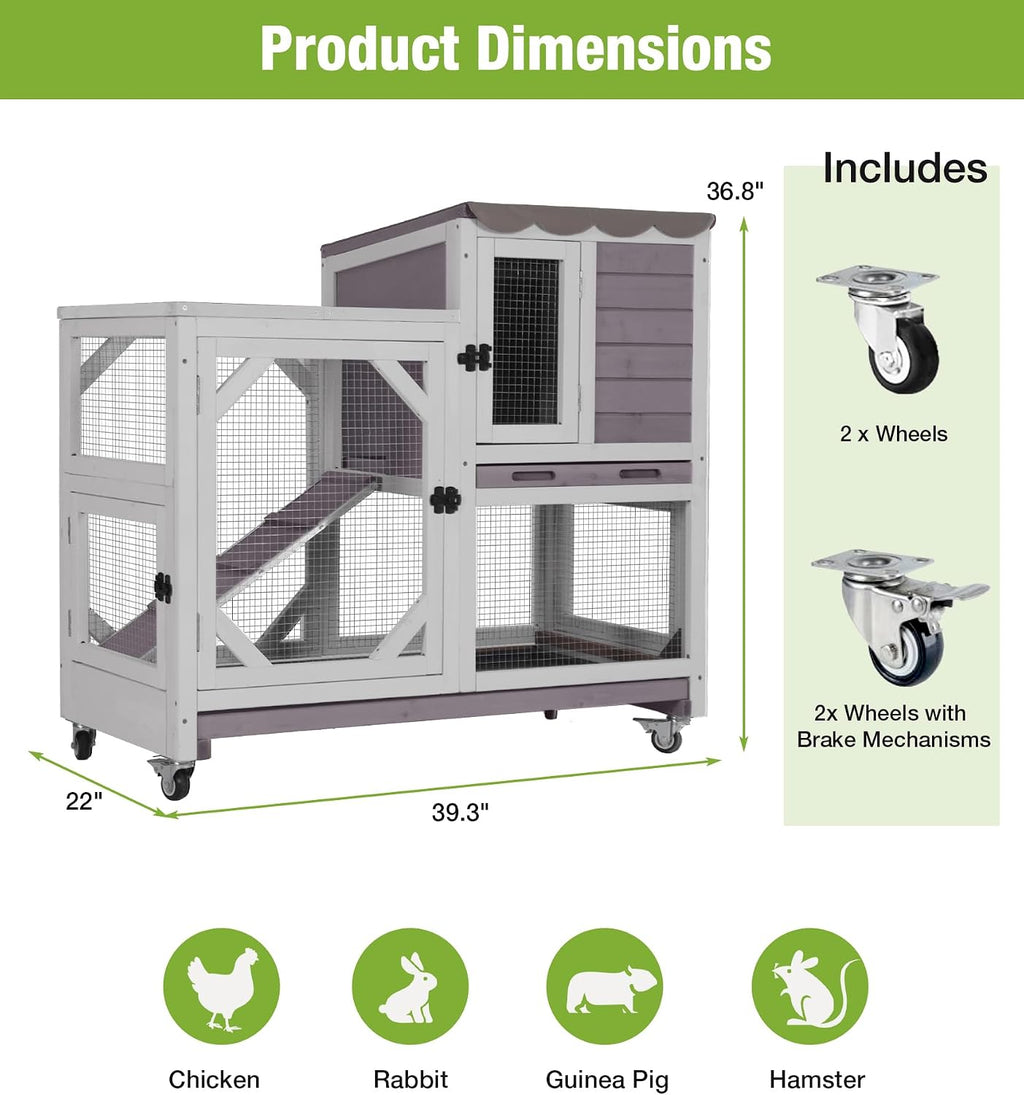 GUTINNEEN 2-Story Rabbit Cage with 4 Swivel Casters, Grey - GlobalHabitat Supply