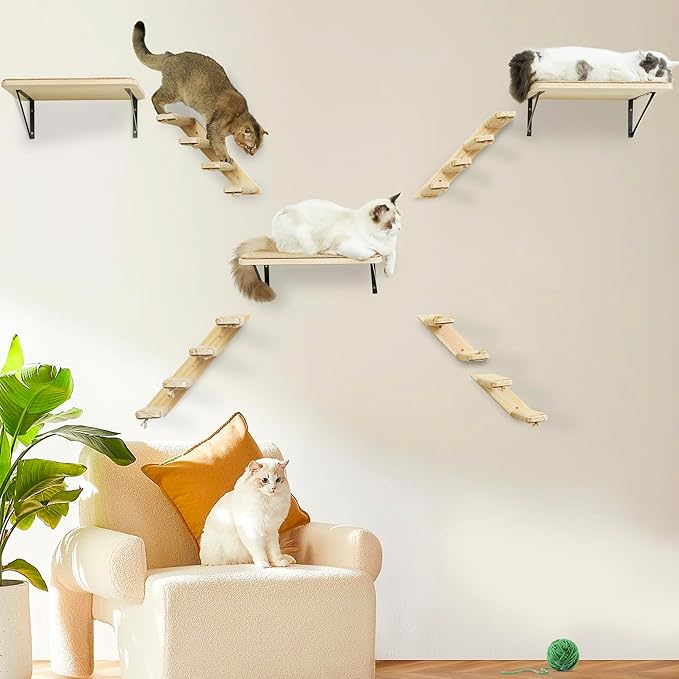 Cat Climbing Stair Shelf, Wall Mounted Ladder 2PCS 4 Steps Reversible Left & - Image 9