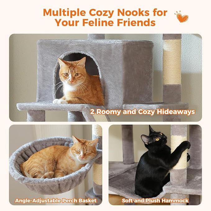70.8" Tall Cat Tree for Indoor Cats Large Adult, and Sisal Scratching Posts - Image 4