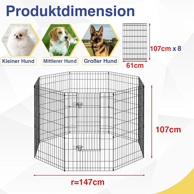 FDW 42 Inch Dog Pen 8 Panel Dog Playpen Indoor Outdoor Metal Puppy Pet Fence - Image 3