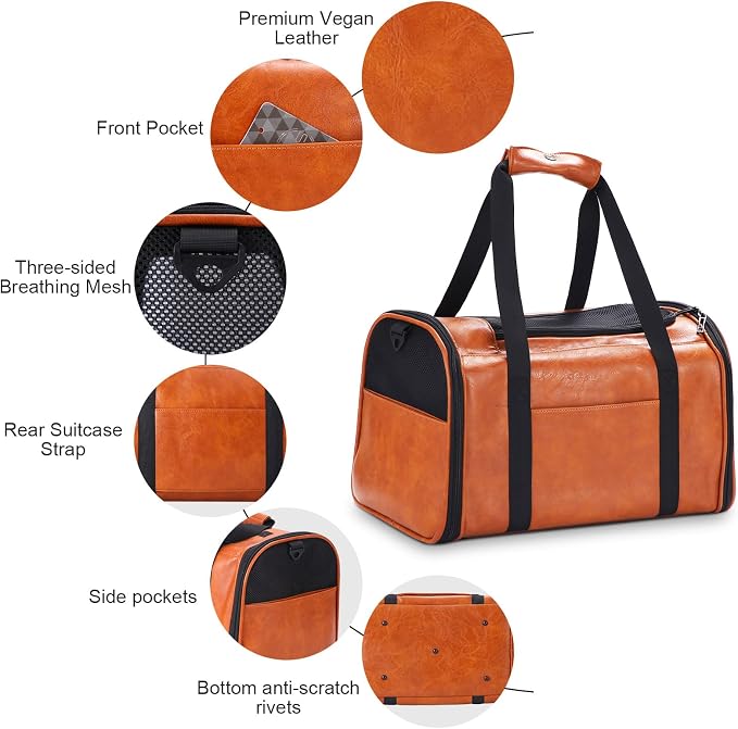 Fashion Leather Dog Carrier Cat Carrier Airline Approved Pet Carrier - Image 4